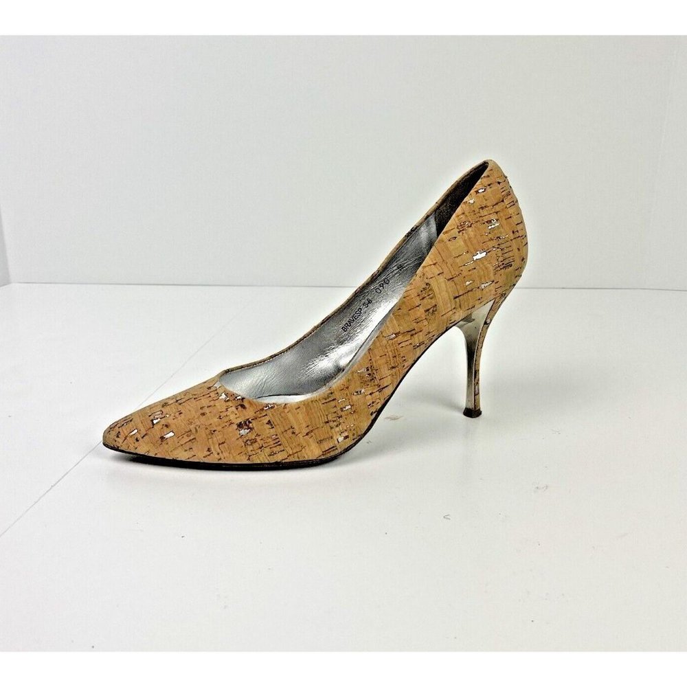 Donald J. Pliner Tan Cork Stiletto Heels with Silver Accent Womens Size 9 Narrow